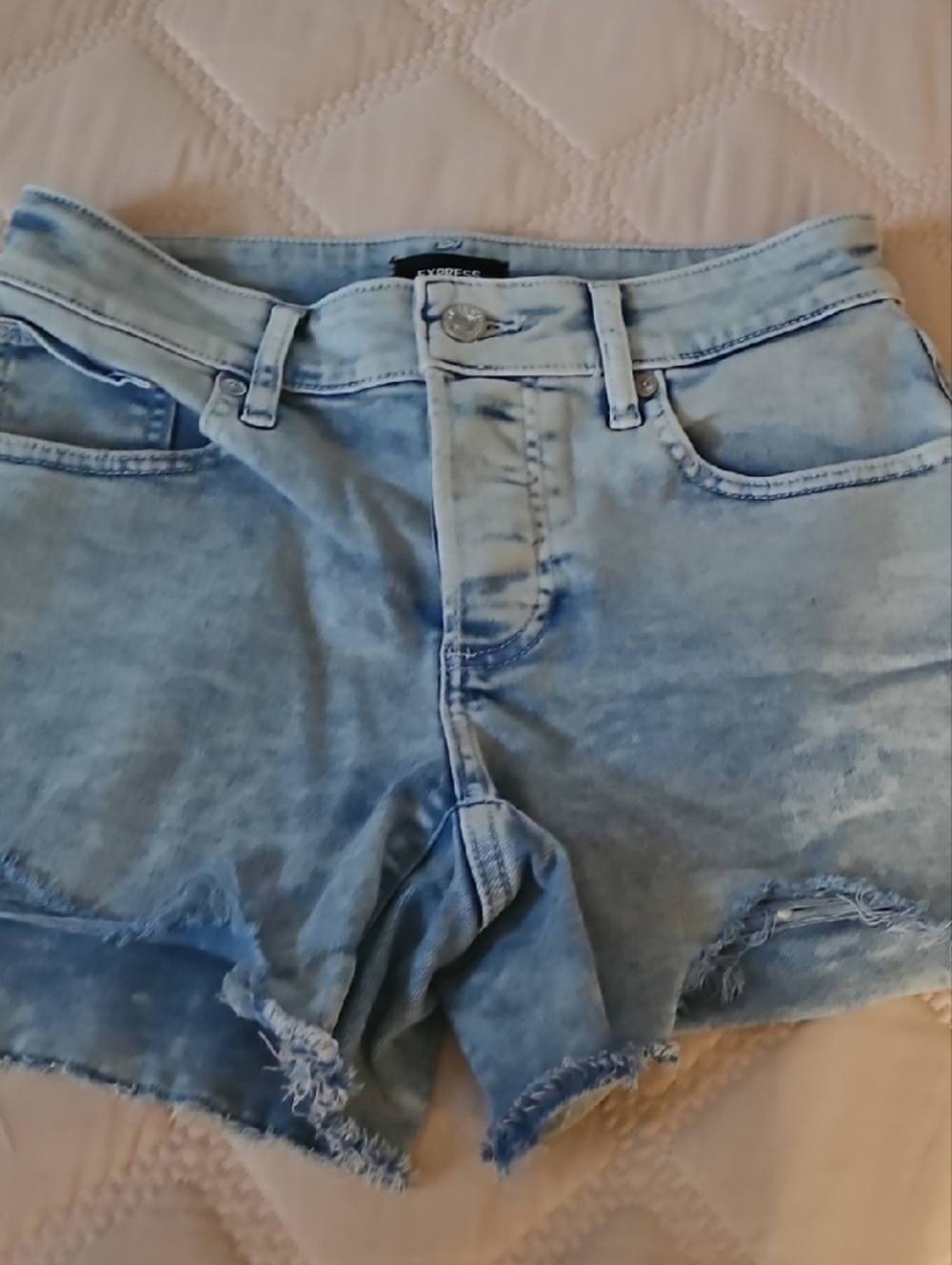 Express Light Blue Distressed Denim Shorts